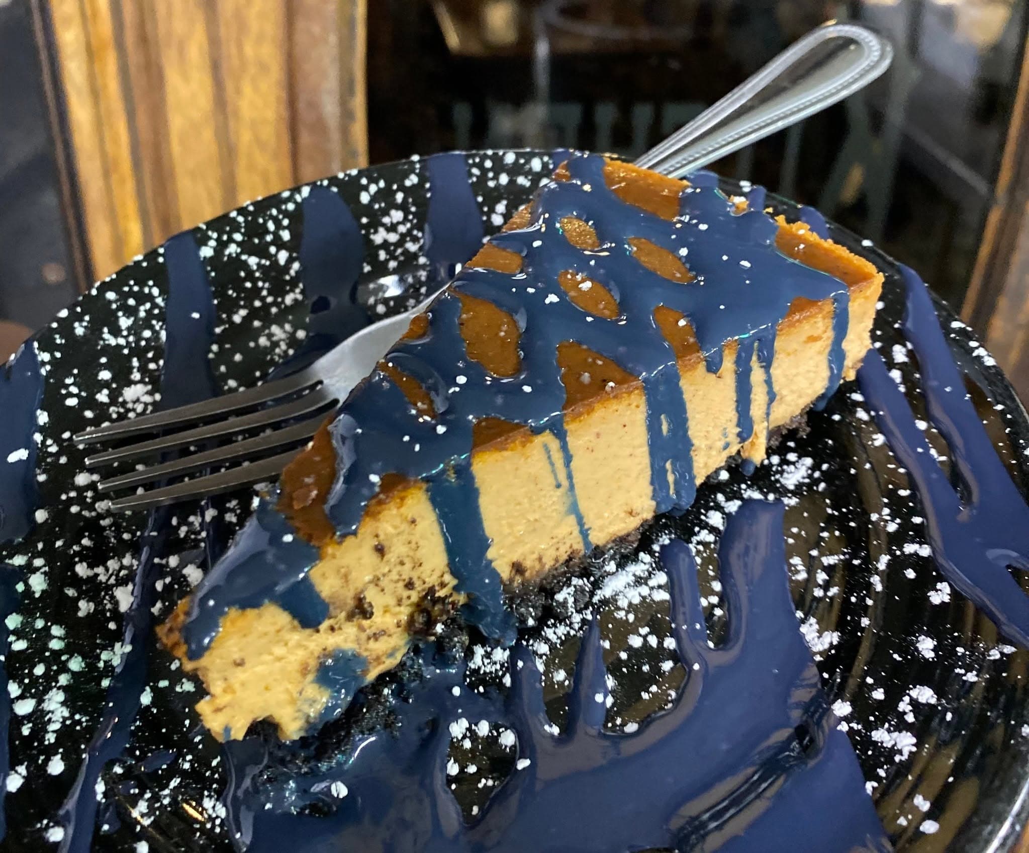 Red, White & Blue cheesecake with caramel drizzle